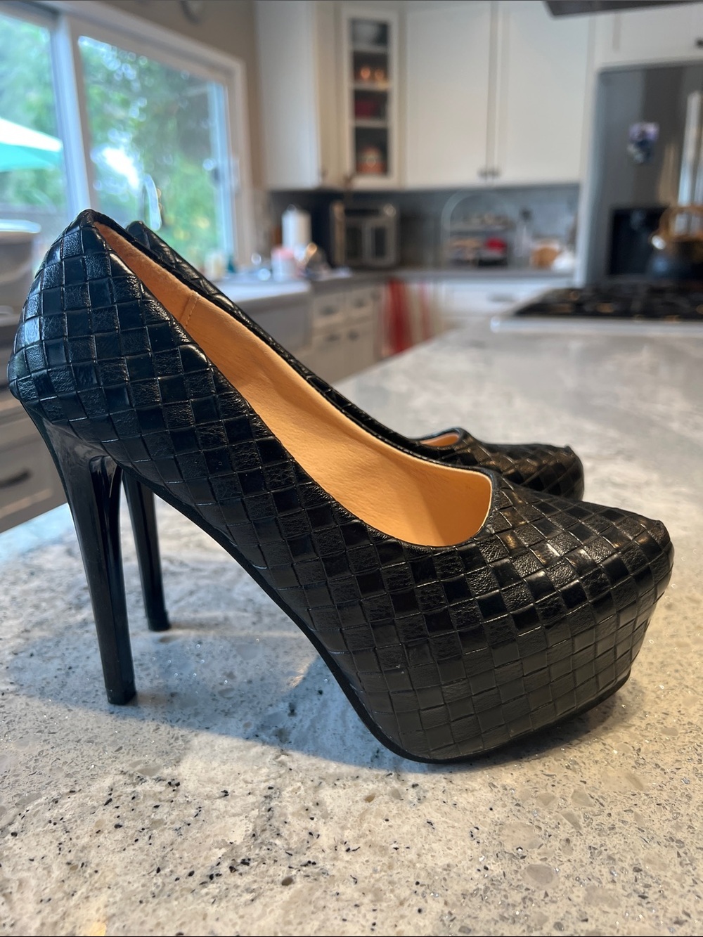 Black High Heel Woven Platform Pumps Size EU37